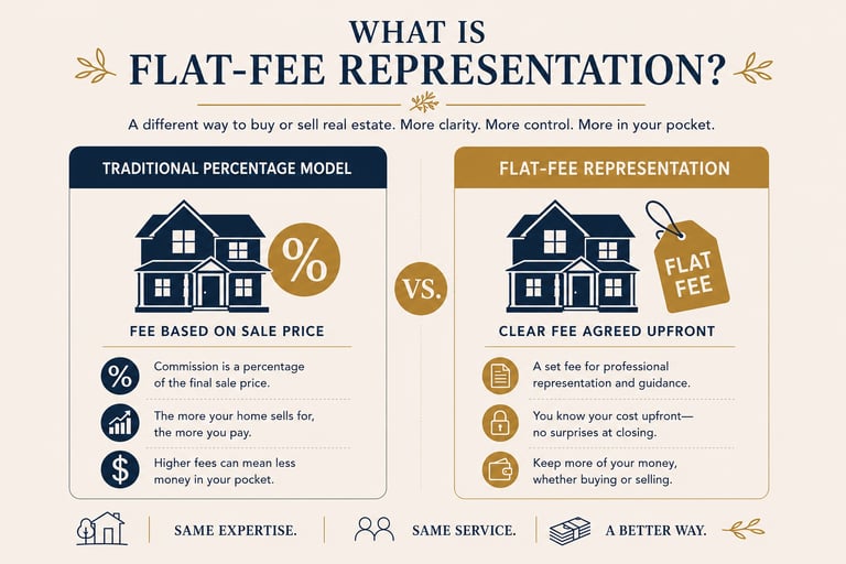 Flat fee real estate representation compared with traditional commission pricing