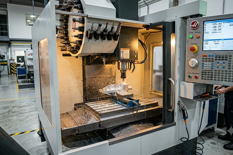 Centro de usinagem CNC em operação - manutenção MAQ TEC