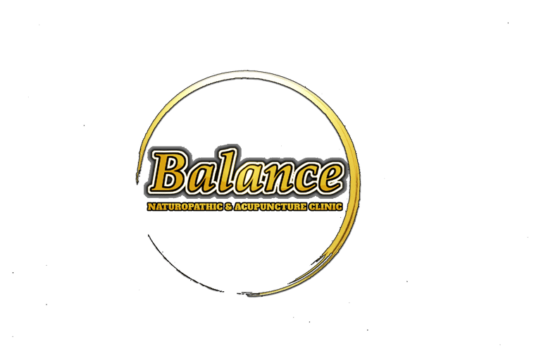 Logo of Balance Naturopathic & Acupuncture Clinic with bold yellow text and circular brush design