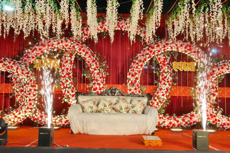 Premium wedding stage and venue decor at Omkar Garden Pune
