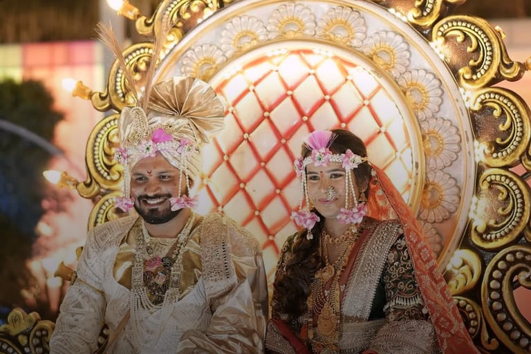 Happy wedding couple at Omkar Garden Mangal Karyalaya, Kondhwa Pune