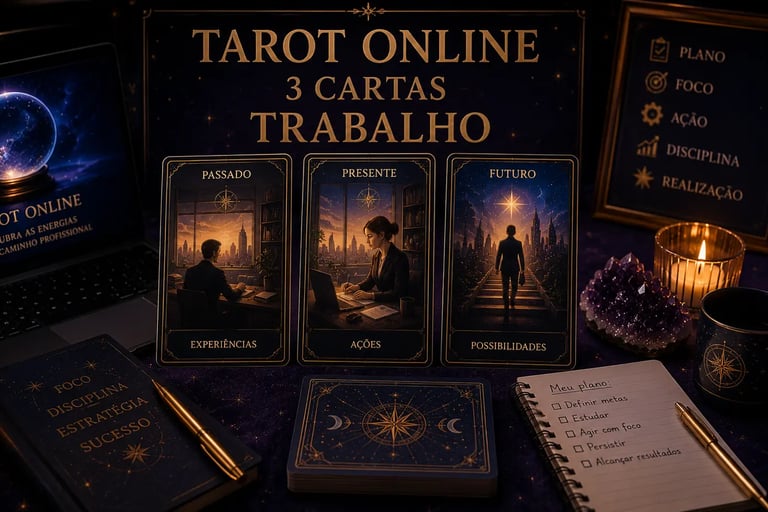 Tarot Online 3 Cartas Trabalho: diagnóstico de carreira e alinhamento profissional