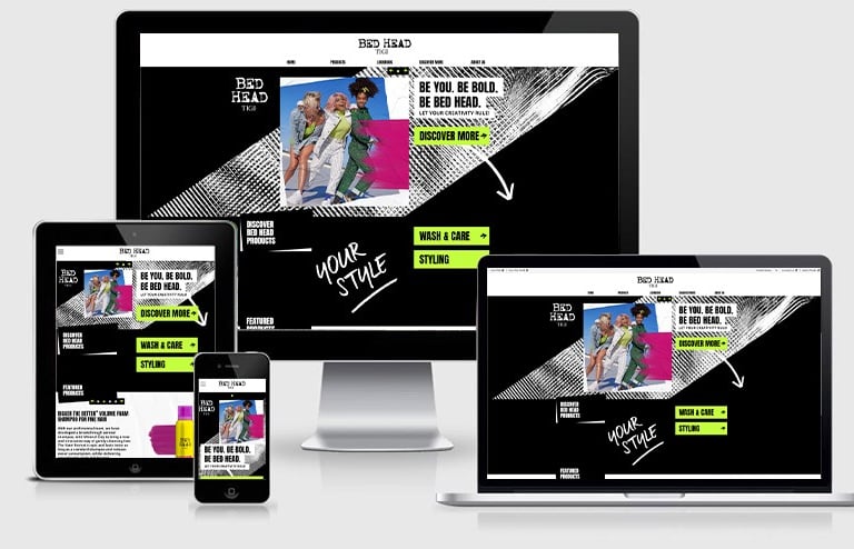 Bed Head B2C Website on assorted devices