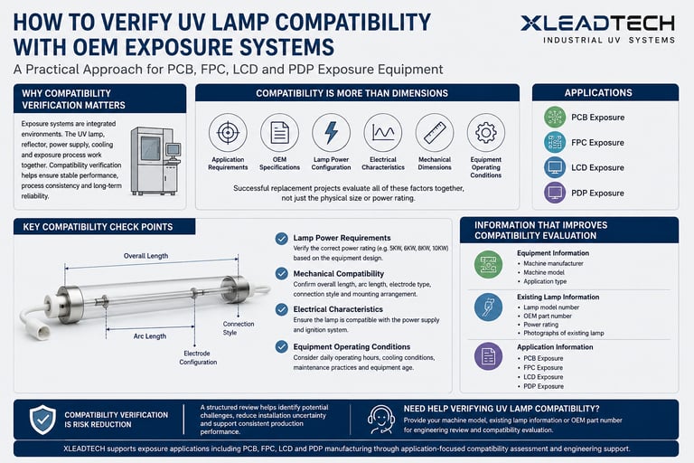 Engineering process for verifying UV lamp compatibility with OEM exposure systems used in PCB, FPC, LCD and PDP manufacturing