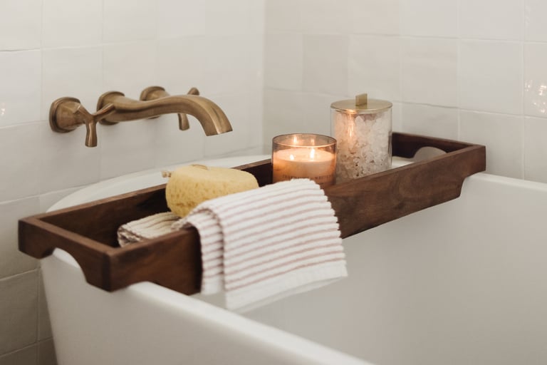 Bathroom fittings built into plaster in a French Mediterranean bathroom.