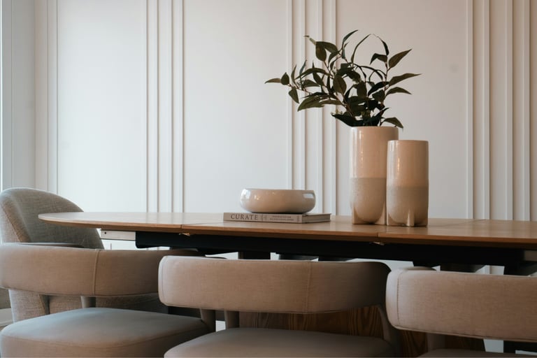 A French Mediterranean dining room in warm tonal light.