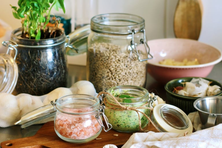 Ingredients carrying color on a French Mediterranean kitchen counter.
