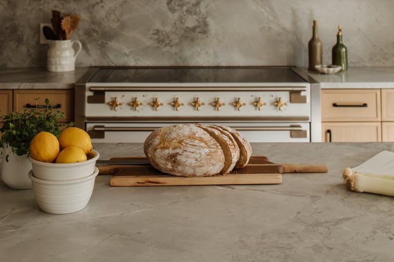 Continuous stone work surface in a French Mediterranean kitchen!
