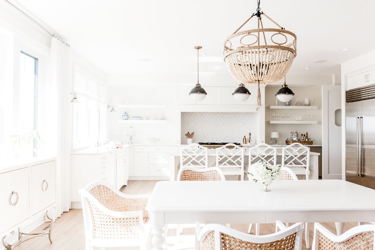 A French Mediterranean kitchen seen from the doorway in morning light.!