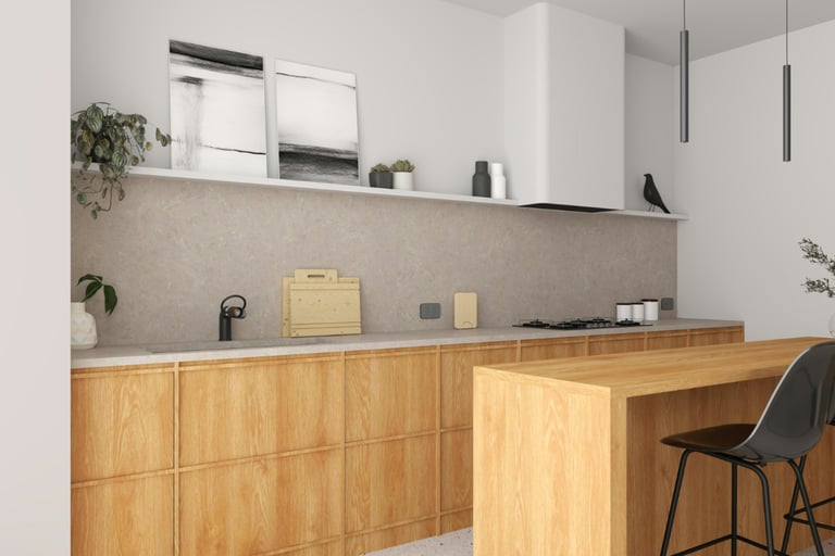 Stone, wood and lime meeting at a French Mediterranean kitchen counter.
