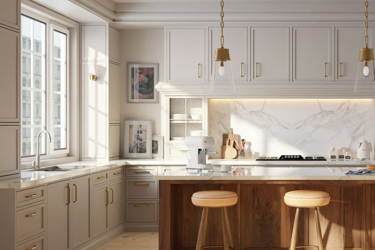 Daylight and task light layered in a French Mediterranean kitchen!