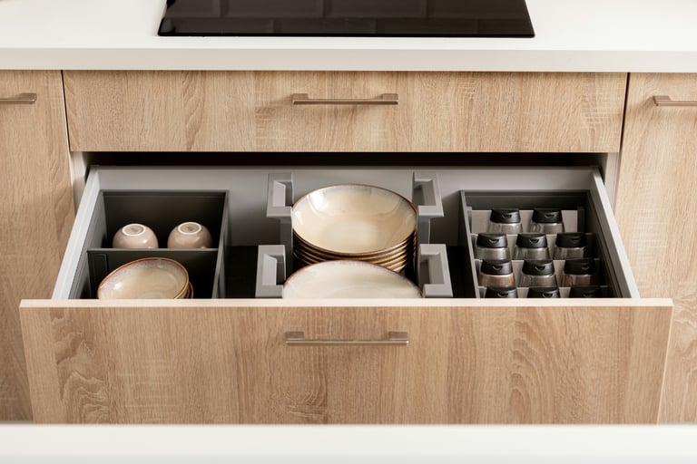 Organised drawer interior in a French Mediterranean kitchen!