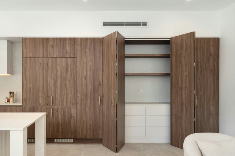 Storage column flush with wall in a French Mediterranean kitchen!