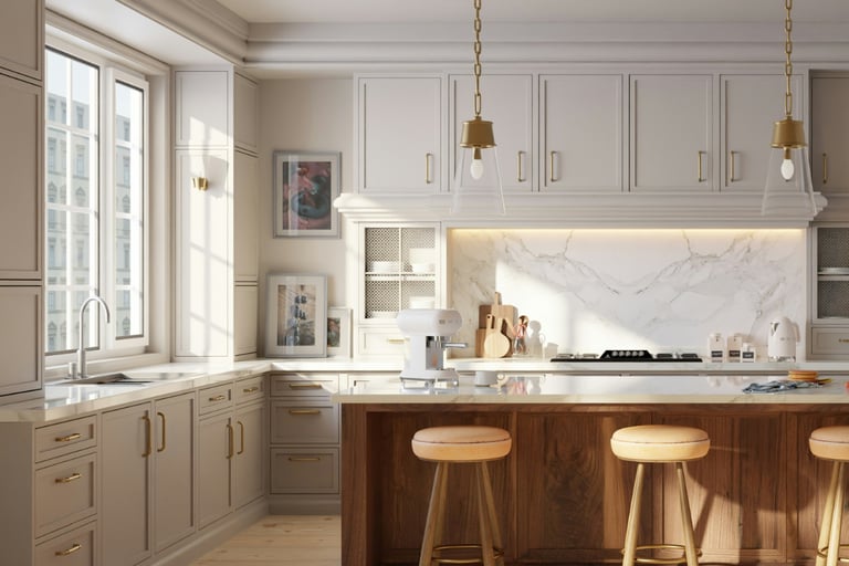 Simple modern kitchen with a stone worktop set within an old Mediterranean house.