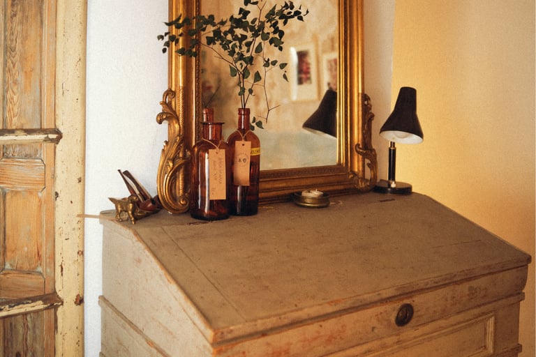 Patina desk and mirror