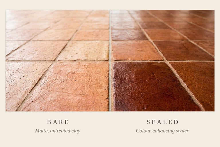matte versus colour-enhanced terracotta finish.