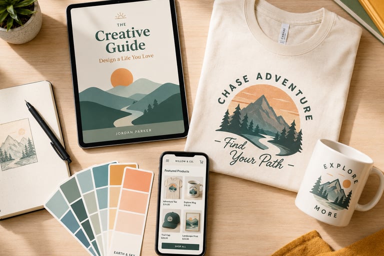 Productos digitales y artículos personalizados de print on demand diseñados con inteligencia artific