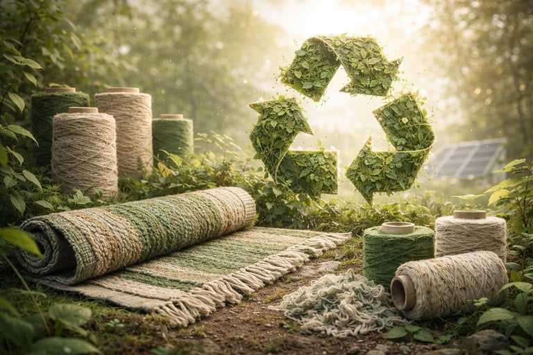 Energy-efficient carpet production machines operating in a sustainable manufacturing facility