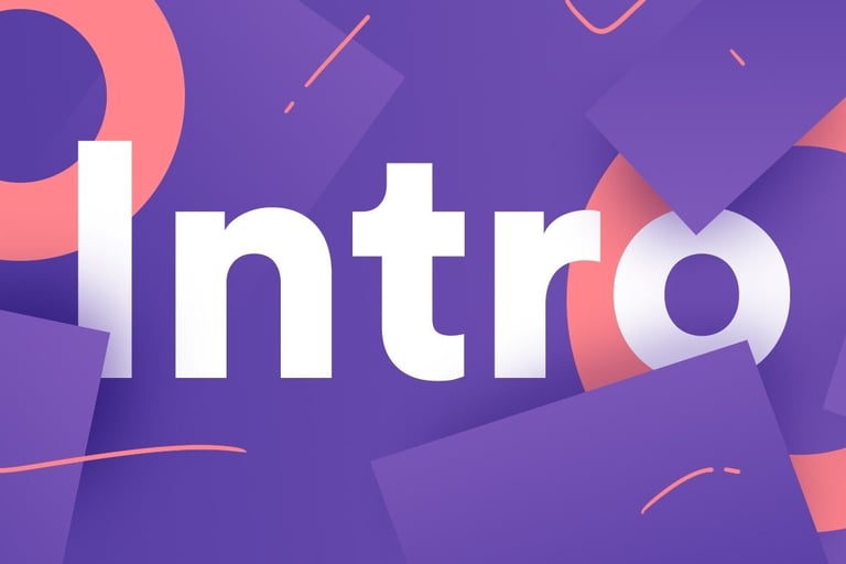 intro on blue and peach background