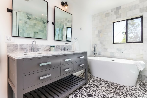 Water-resistant kitchen and bathroom flooring designed for moisture and heavy foot traffic.