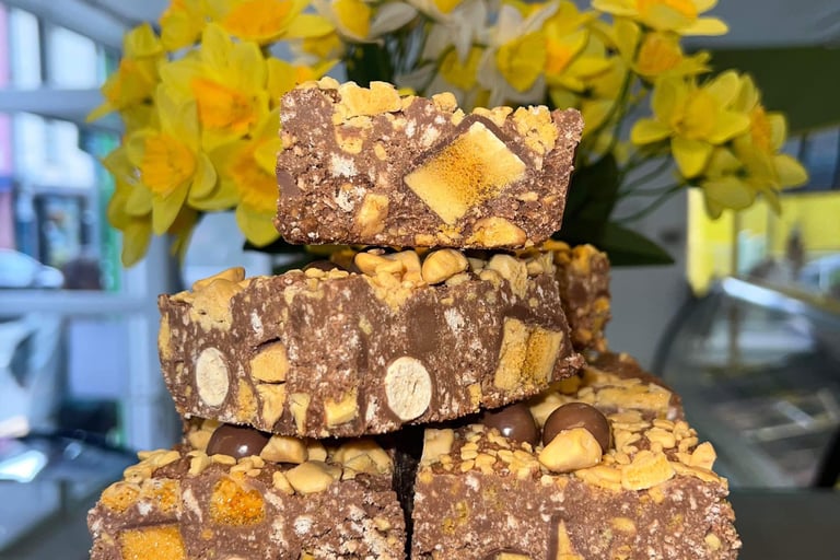 Slices of Honeycombe Crunch inside Georgio's shop.
