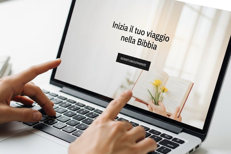 una persona che utilizza un computer portatile per partecipare ad uno studio biblico online