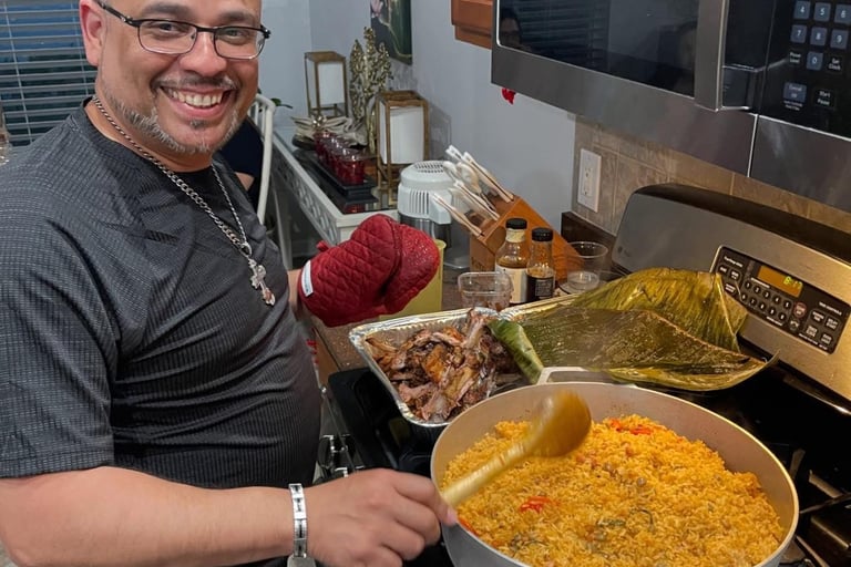 a man cooking arroz con gandules