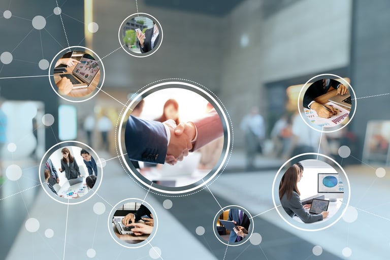 The image describes a connectivity of all divisions showcasing Corporate development strategy
