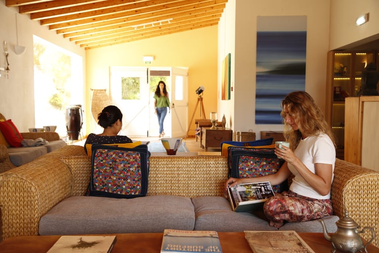 Friends sitting together in community space.