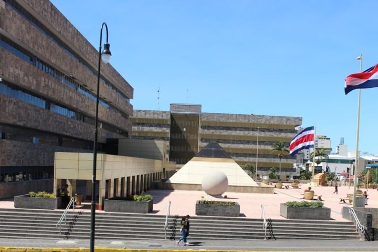 a large building with a flag on it