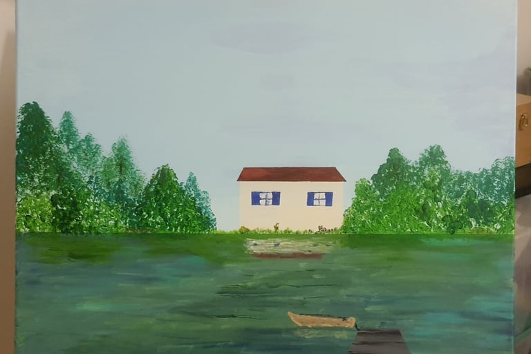 Réf : PAY240716. Maison du marais poitevin. 50x44cm. 200€.