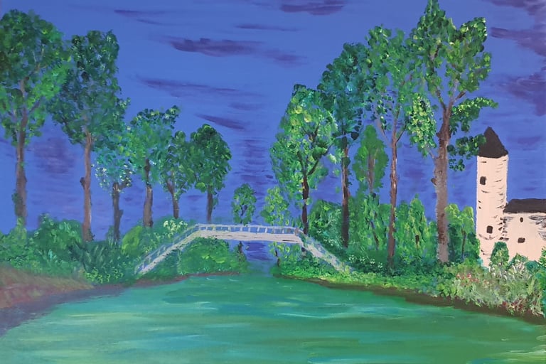 Réf : PAY240722. Crépuscule sur le marais Poitevin. 50x44cm. 200€. 