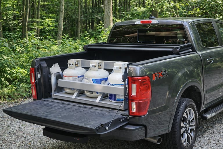 Truck with propane tank transport system and tanks