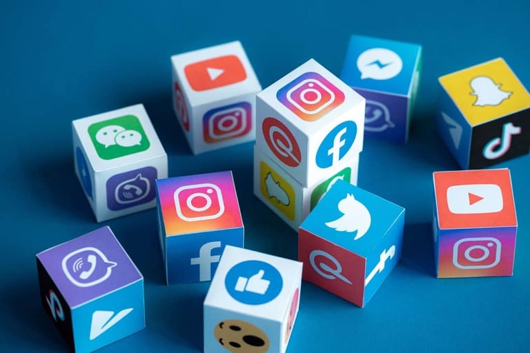 social media icons on blocks