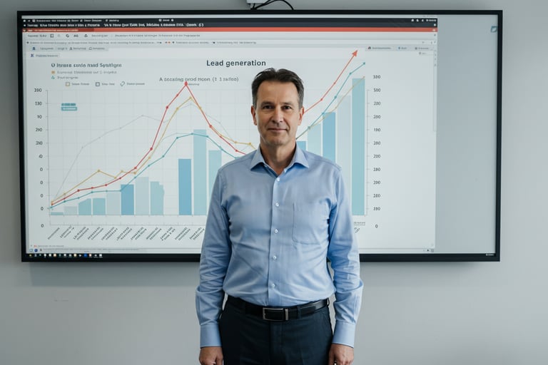 Man in front of a screen with a trending chart