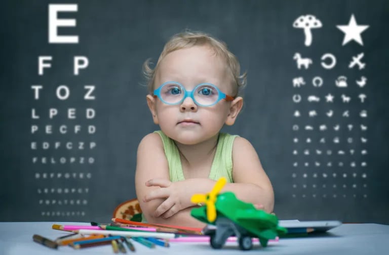 Child's vision problem corrected with spectacles.