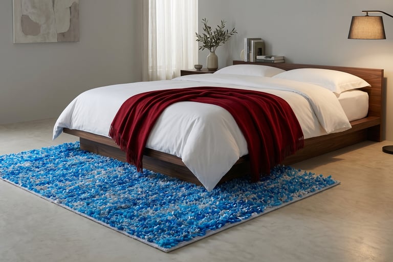 Shreempex Rugs Exporter in India - heavy shaggy hand-tufted rug in royal blue and silver color