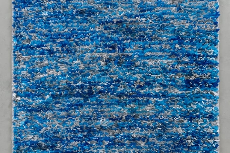 BLUE OCEAN Shreempex Rugs - Modern abstract coastal ocean wave heavy shaggy hand-tufted rug