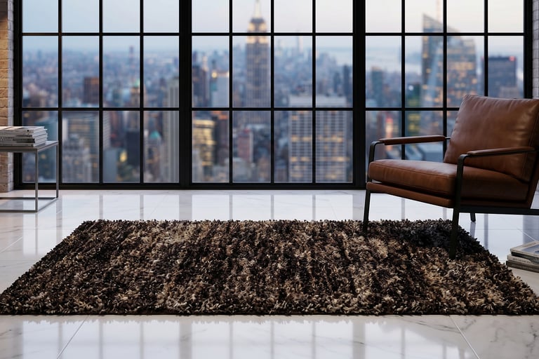 Espresso Bar Rug by Shreempex, hand-tufted high-pile plush shaggy area rug in chocolate brown color