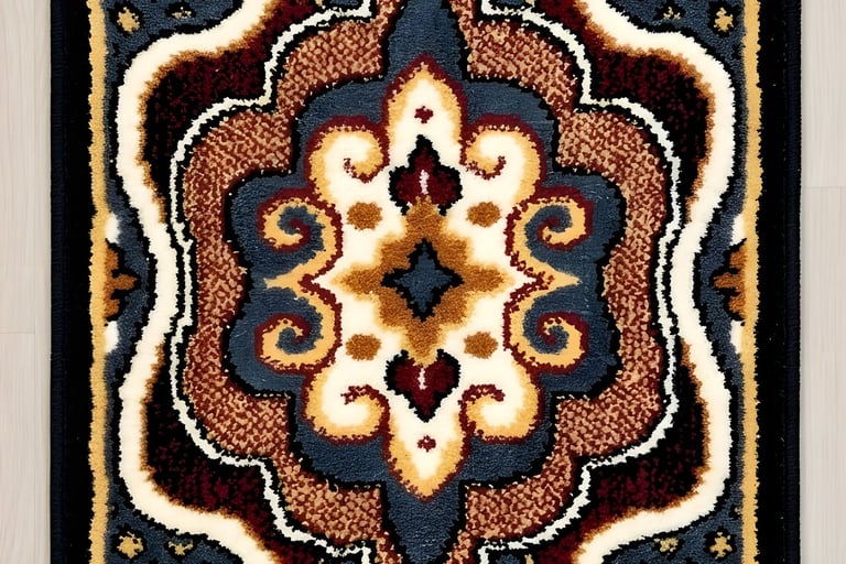 Traditional Persian oriental medallion design hand-tufted rug in navy blue burgundy and gold