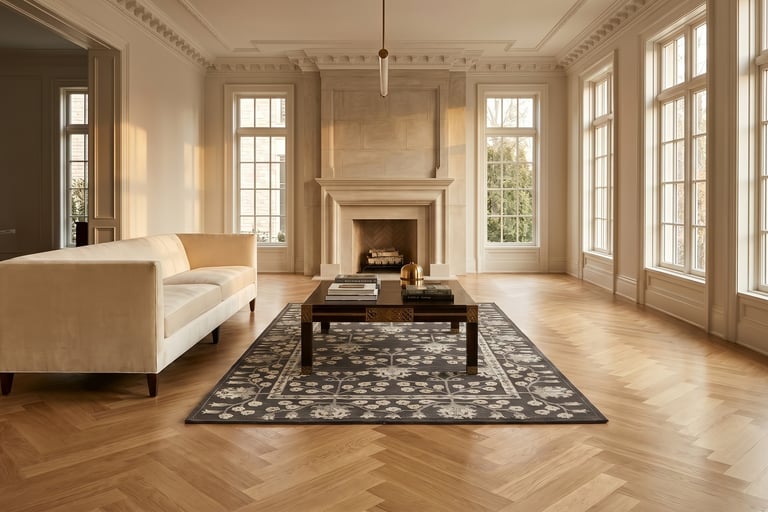 Floral traditional botanical Rug in charcoal grey and cream color From Shreempex India