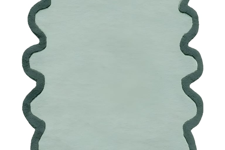Irregular wavy scallop border hand-tufted rug in sage green from Indian Supplier Shreempex