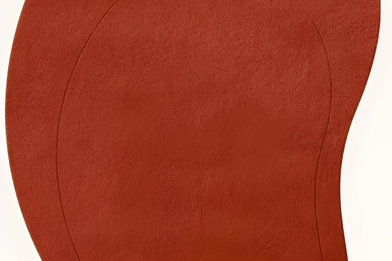 Minimalist terracotta rust irregular organic shape hand-tufted rug with carved outline texture