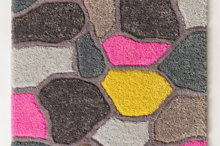Shreempex Textured abstract cobblestone hand-tufted rug with hot pink and yellow accents