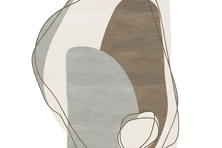 Minimalist abstract organic pebble design hand-tufted rug in taupe brown and slate grey from India