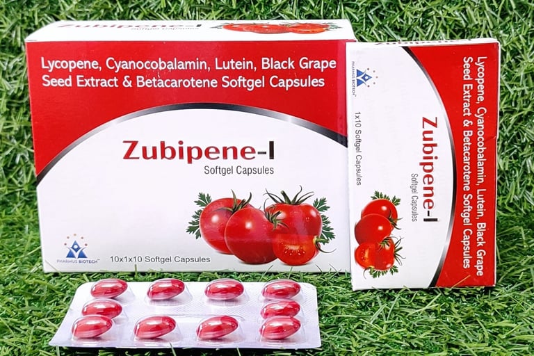 Lycopene, Cyanocobalamin, Lutein, Black Grape Seed Extract Betacarotene Softgel Capsules(Zubipene-l)