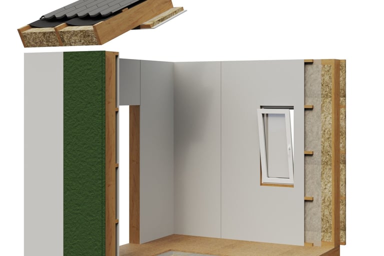 a small house with a roof that has a chimney and a chimney