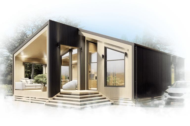 a small house with a car parked in front of it