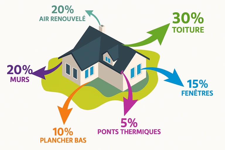schéma déperditions de chaleur