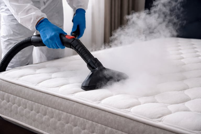 aplicación de vapor en colchón para control profesional de chinches